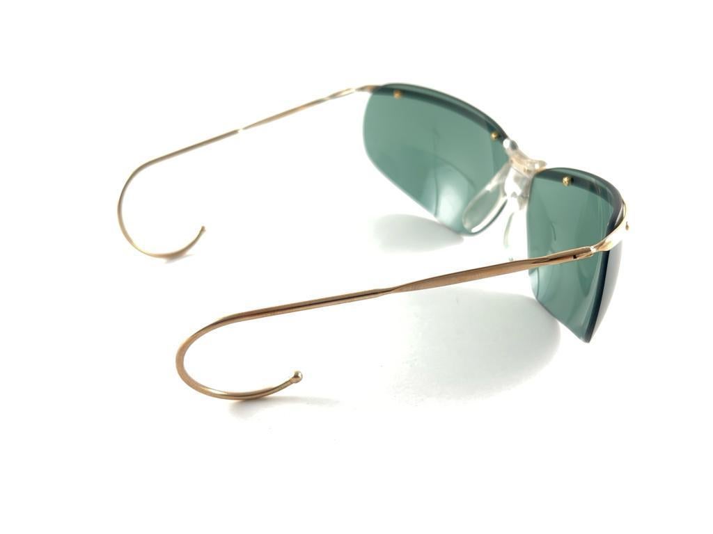 New Vintage Sol Amor Gold Curled Tips Rimless Wrap Frame Sunglasses 60s France For Sale 1