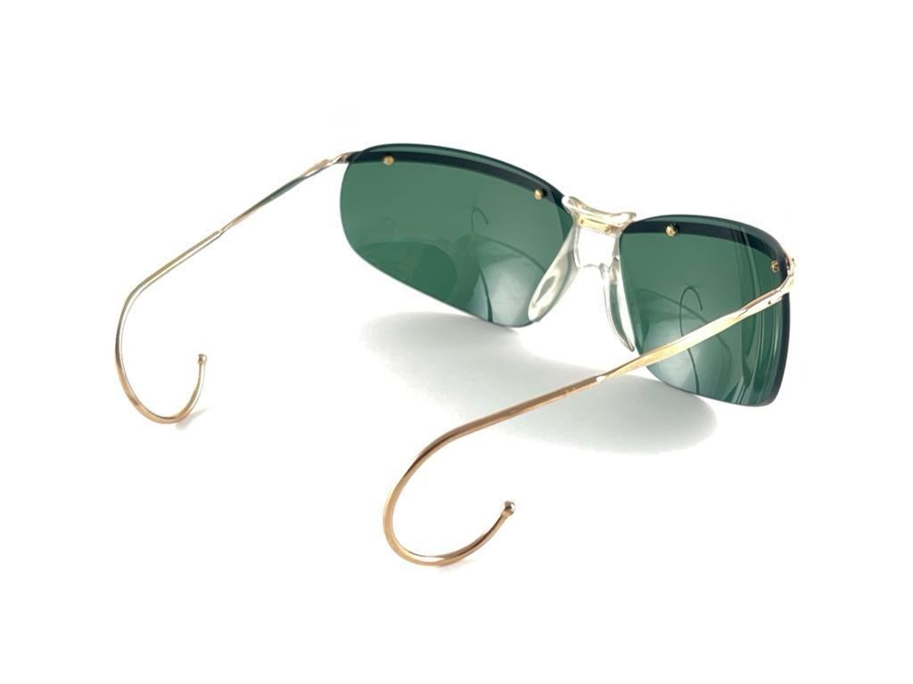 New Vintage Sol Amor Gold Curled Tips Rimless Wrap Frame Sunglasses 60's France For Sale 1