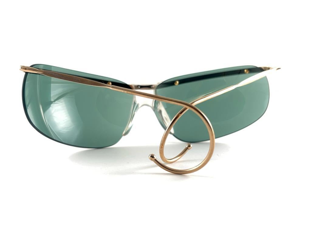 New Vintage Sol Amor Gold Curled Tips Rimless Wrap Frame Sunglasses 60s France For Sale 3