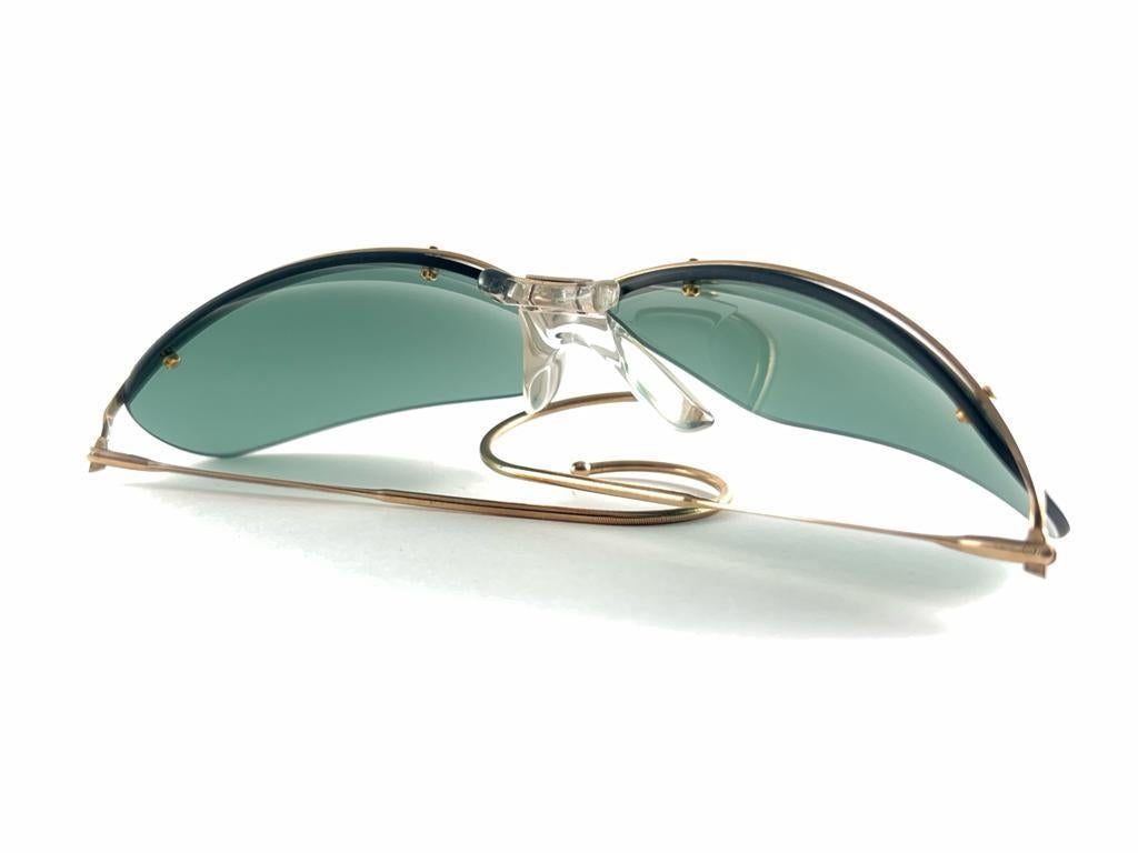 New Vintage Sol Amor Gold Curled Tips Rimless Wrap Frame Sunglasses 60s France For Sale 4