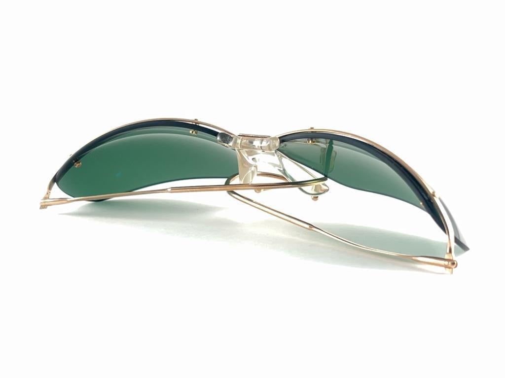 New Vintage Sol Amor Gold Curled Tips Rimless Wrap Frame Sunglasses 60's France For Sale 4