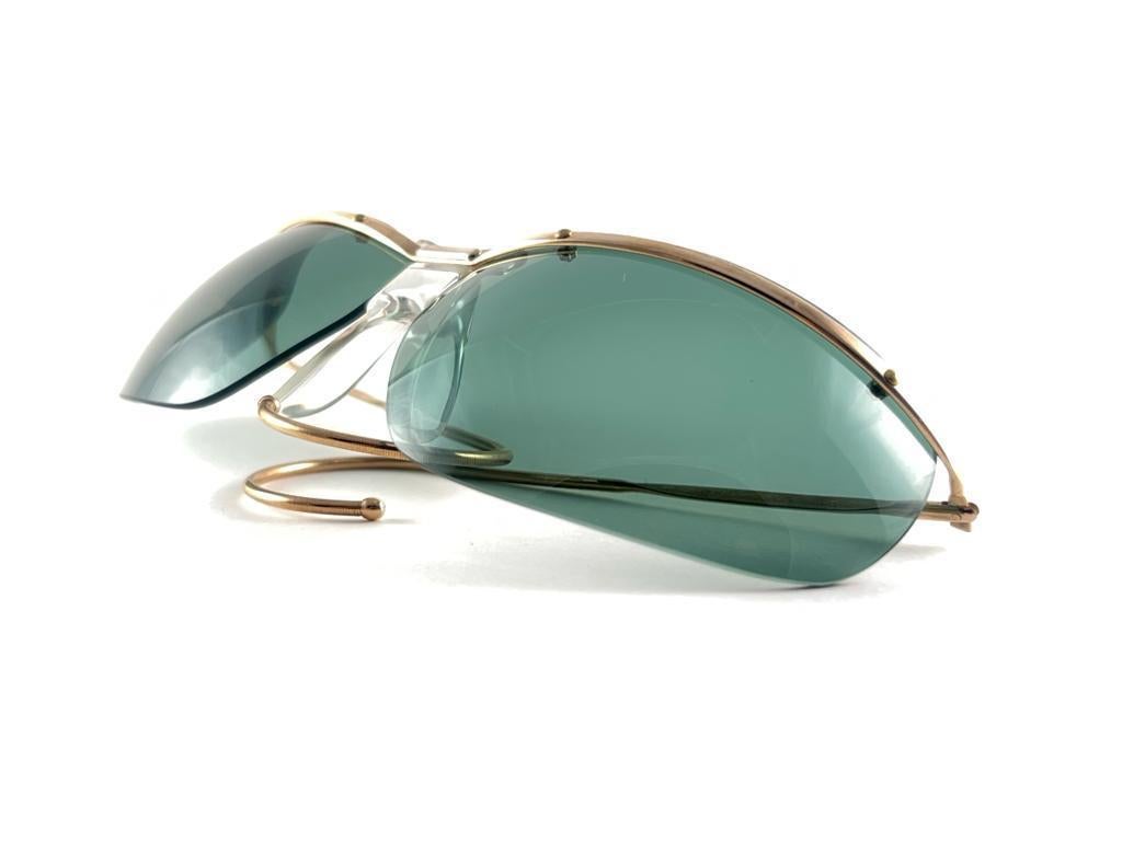 New Vintage Sol Amor Gold Curled Tips Rimless Wrap Frame Sunglasses 60s France For Sale 5