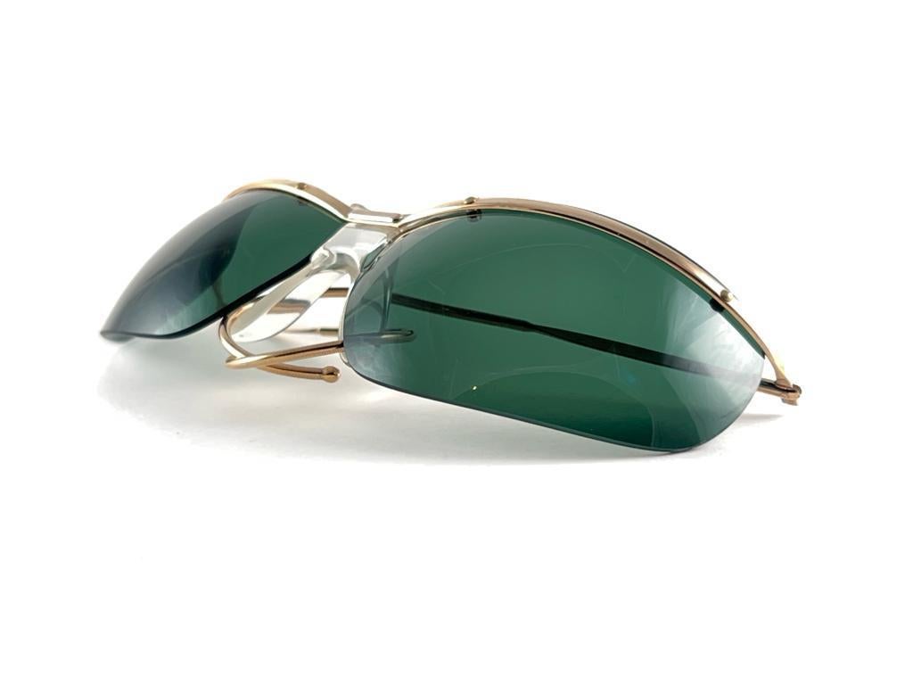 New Vintage Sol Amor Gold Curled Tips Rimless Wrap Frame Sunglasses 60's France For Sale 5