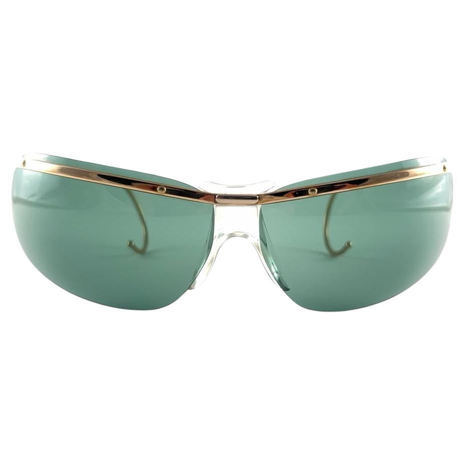 New Vintage Sol Amor Gold Curled Tips Rimless Wrap Frame Sunglasses 60s France For Sale