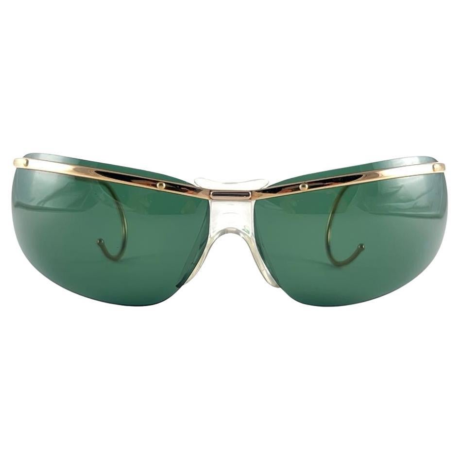 New Vintage Sol Amor Gold Curled Tips Rimless Wrap Frame Sunglasses 60's France For Sale