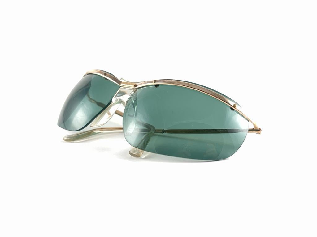 New Vintage Sol Amor Gold Green Lenses Rimless Wrap Frame Sunglasses 60's France For Sale 6