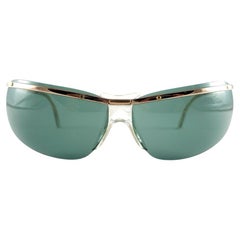 New Vintage Sol Amor Gold Green Lenses Rimless Wrap Frame Sunglasses 60's France