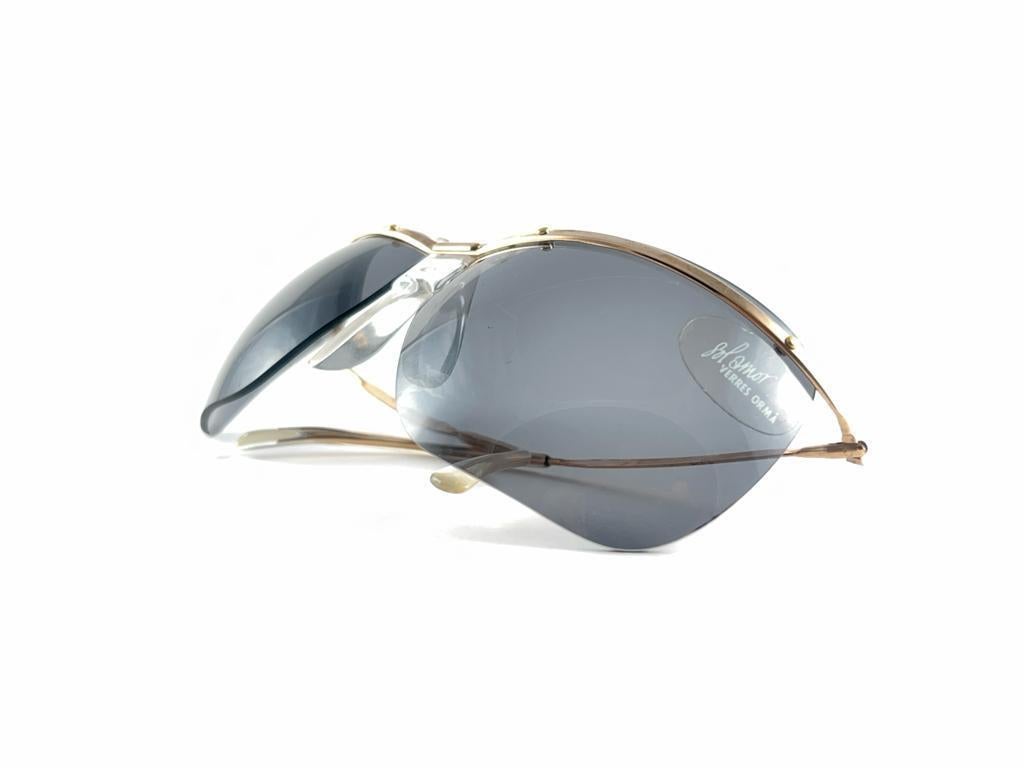 New Vintage Sol Amor Gold Lightweight Rimless Wrap Frame Sunglasses 60'S France 7