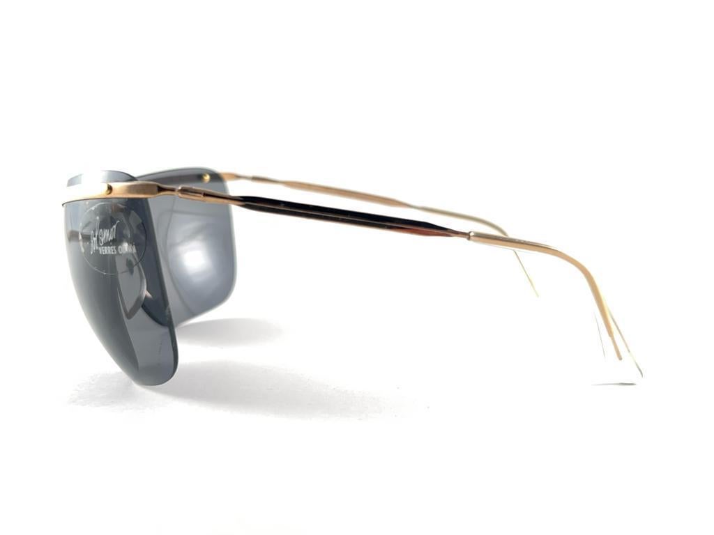 New Vintage Sol Amor Gold Lightweight Rimless Wrap Frame Sunglasses 60'S France 9