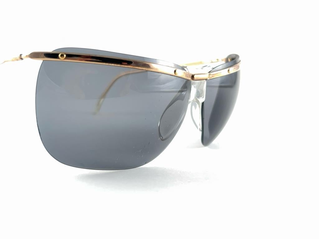 New Vintage Sol Amor Gold Lightweight Rimless Wrap Frame Sunglasses 60'S France 5