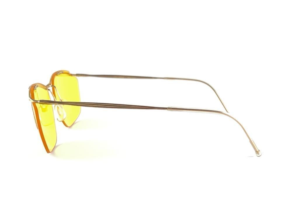 New Vintage Sol Amor Gold Yellow Lenses Rimless Frame Sunglasses 60's France For Sale 1
