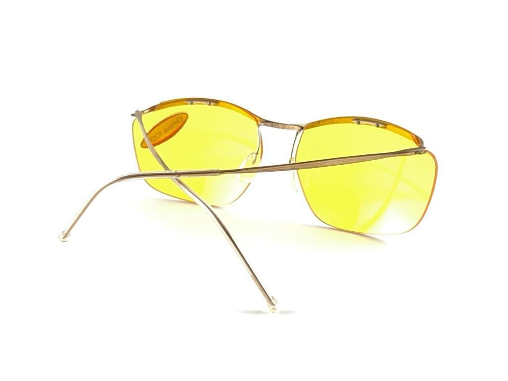 New Vintage Sol Amor Gold Yellow Lenses Rimless Frame Sunglasses 60's France For Sale 3