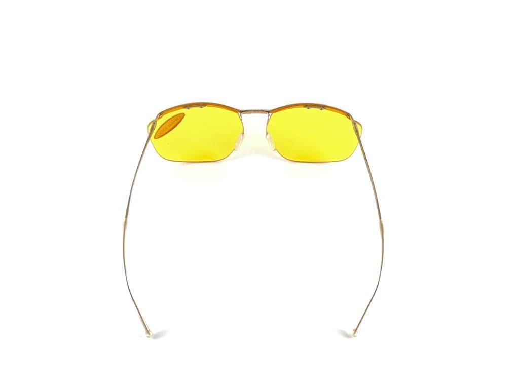 New Vintage Sol Amor Gold Yellow Lenses Rimless Frame Sunglasses 60's France For Sale 4