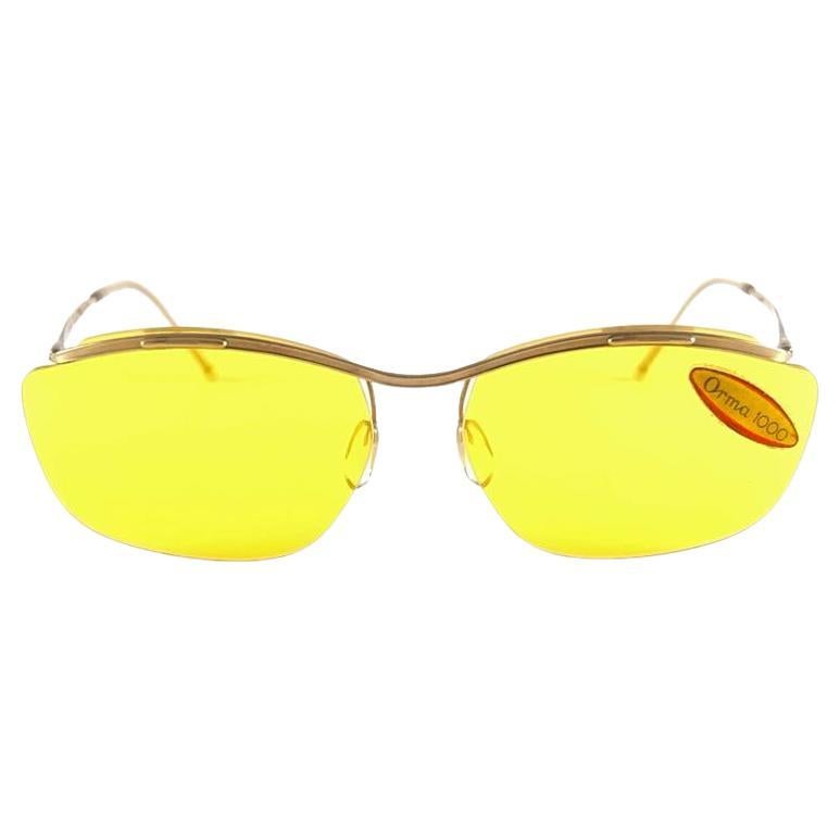 New Vintage Sol Amor Gold Yellow Lenses Rimless Frame Sunglasses 60's France For Sale