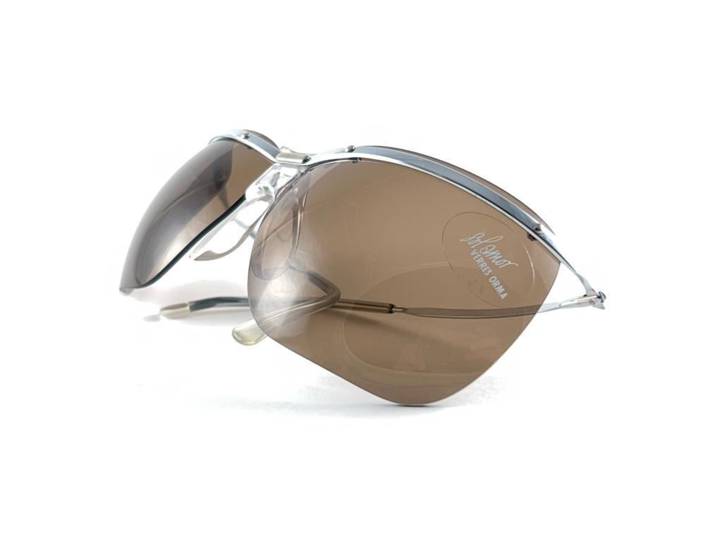 New Vintage Sol Amor Silver Lightweight Rimless Wrap Frame Sunglasses 60s France For Sale 6