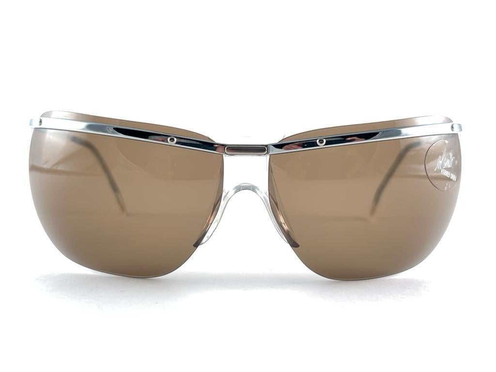 New Vintage Sol Amor Silver Lightweight Rimless Wrap Frame Sunglasses 60s France For Sale 7