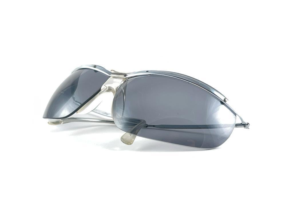 New Vintage Sol Amor Silver Lightweight Rimless Wrap Frame Sunglasses 60S France en vente 8