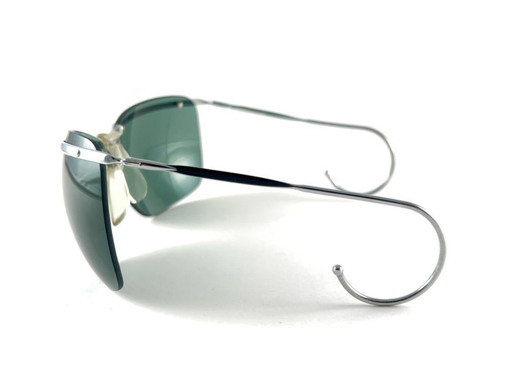 New Vintage Sol Amor Silver Lightweight Rimless Wrap Frame Sunglasses 60s France For Sale 1