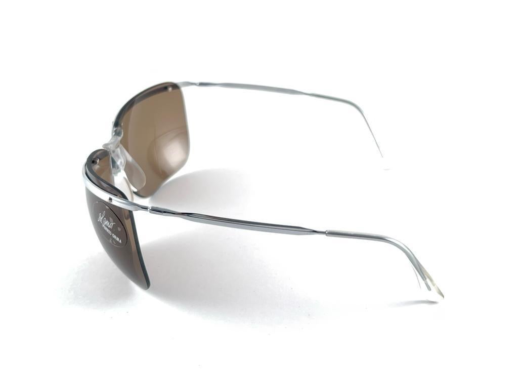 New Vintage Sol Amor Silver Lightweight Rimless Wrap Frame Sunglasses 60s France For Sale 1