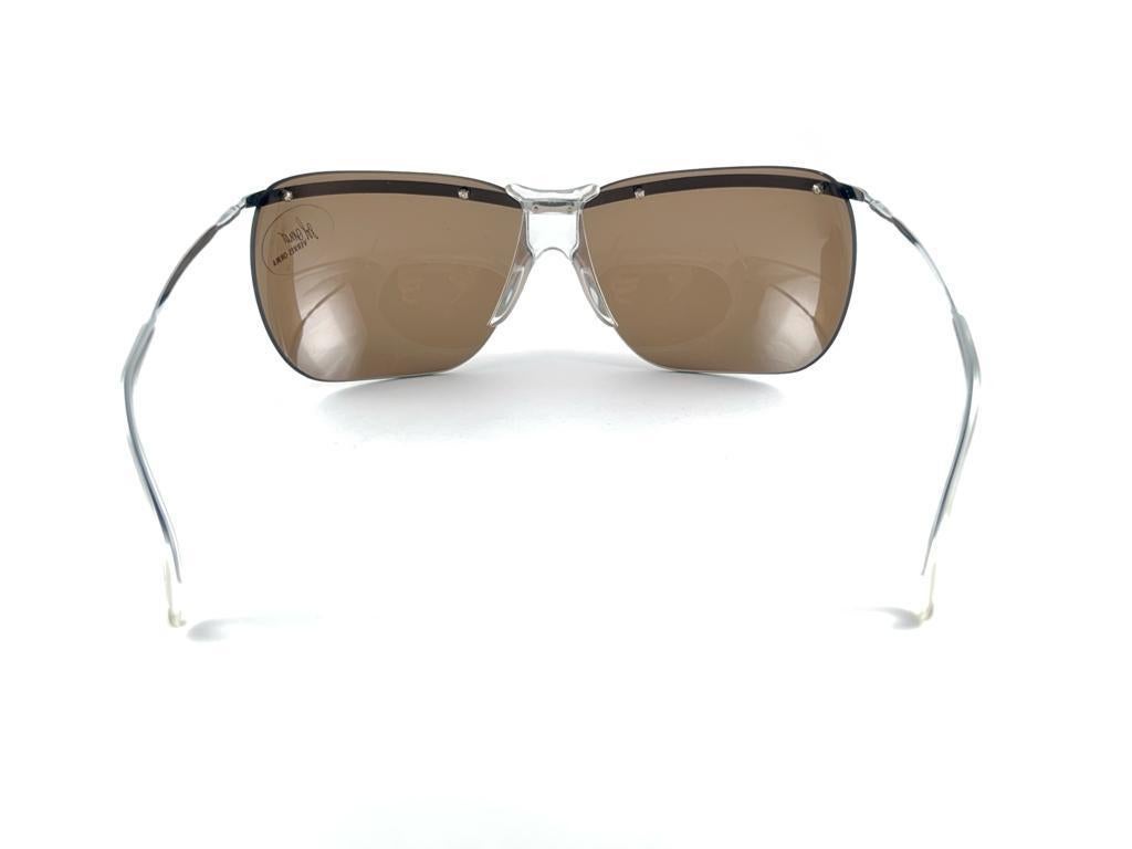 New Vintage Sol Amor Silver Lightweight Rimless Wrap Frame Sunglasses 60s France For Sale 3