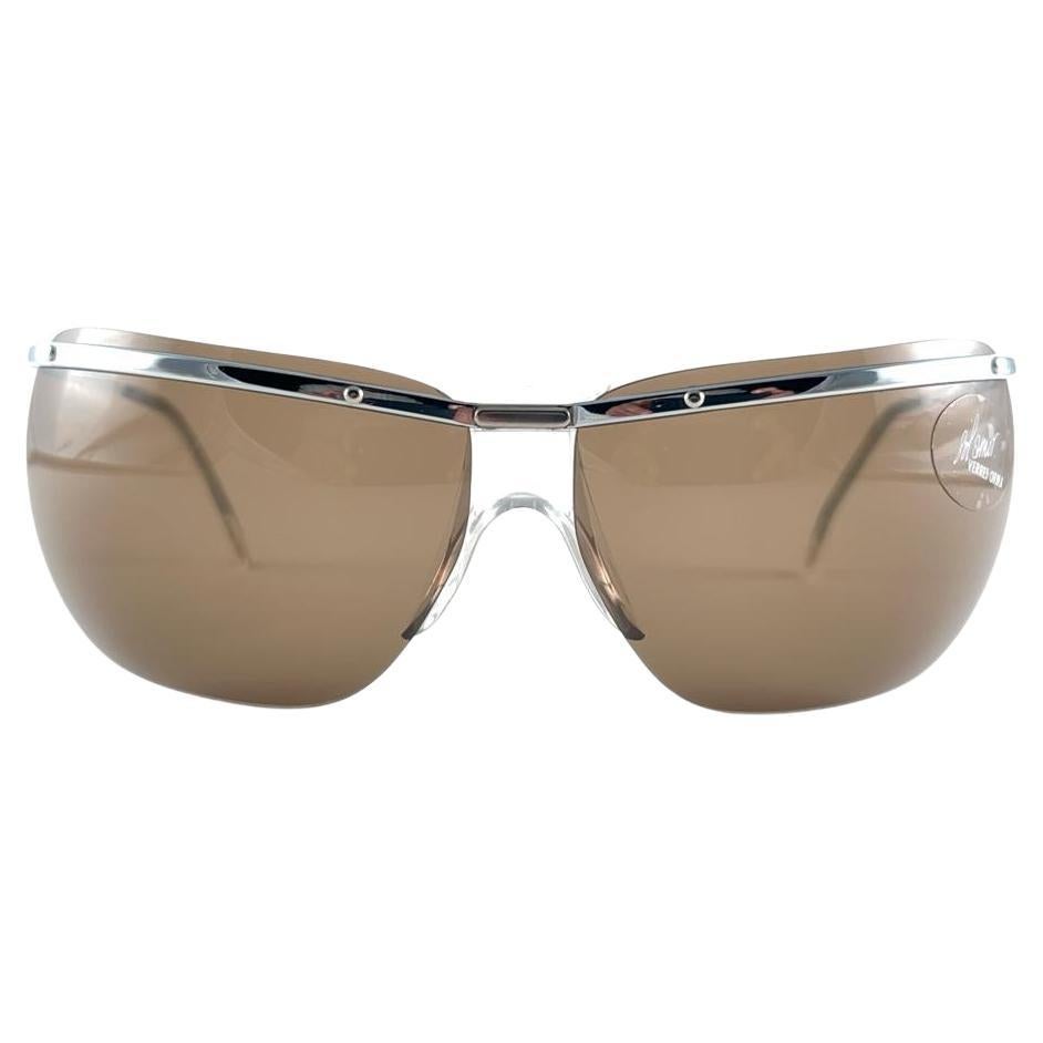 New Vintage Sol Amor Silver Lightweight Rimless Wrap Frame Sunglasses 60s France For Sale
