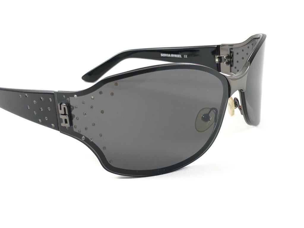 Neu Vintage Sonia Rykiel Schwarzer Schildrahmen mit grauen Linsen Sonnenbrillen Y2K im Angebot 1