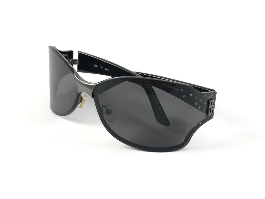 Neu Vintage Sonia Rykiel Schwarzer Schildrahmen mit grauen Linsen Sonnenbrillen Y2K im Angebot 2