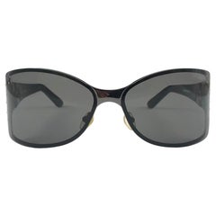 New Vintage Sonia Rykiel Black Shield Frame Holding Grey Lenses Sunglasses Y2K