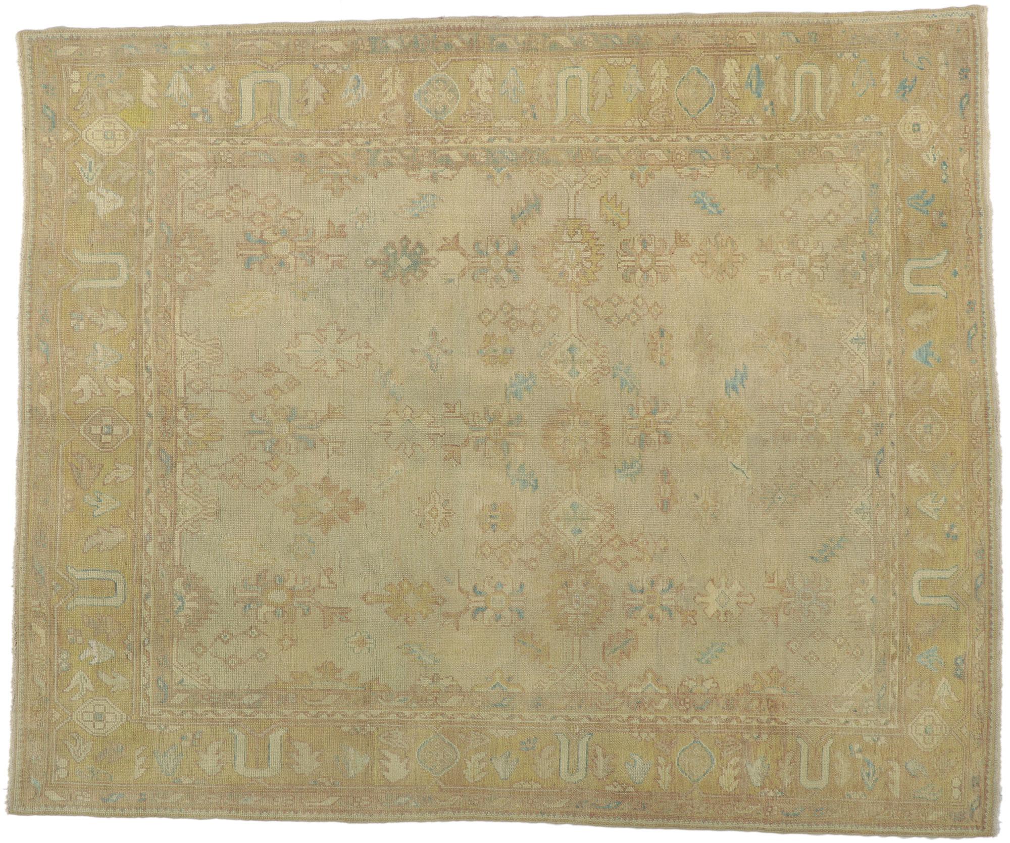 New Vintage-Style Turkish Oushak Rug with Soft Earth-Tone Colors For Sale 2