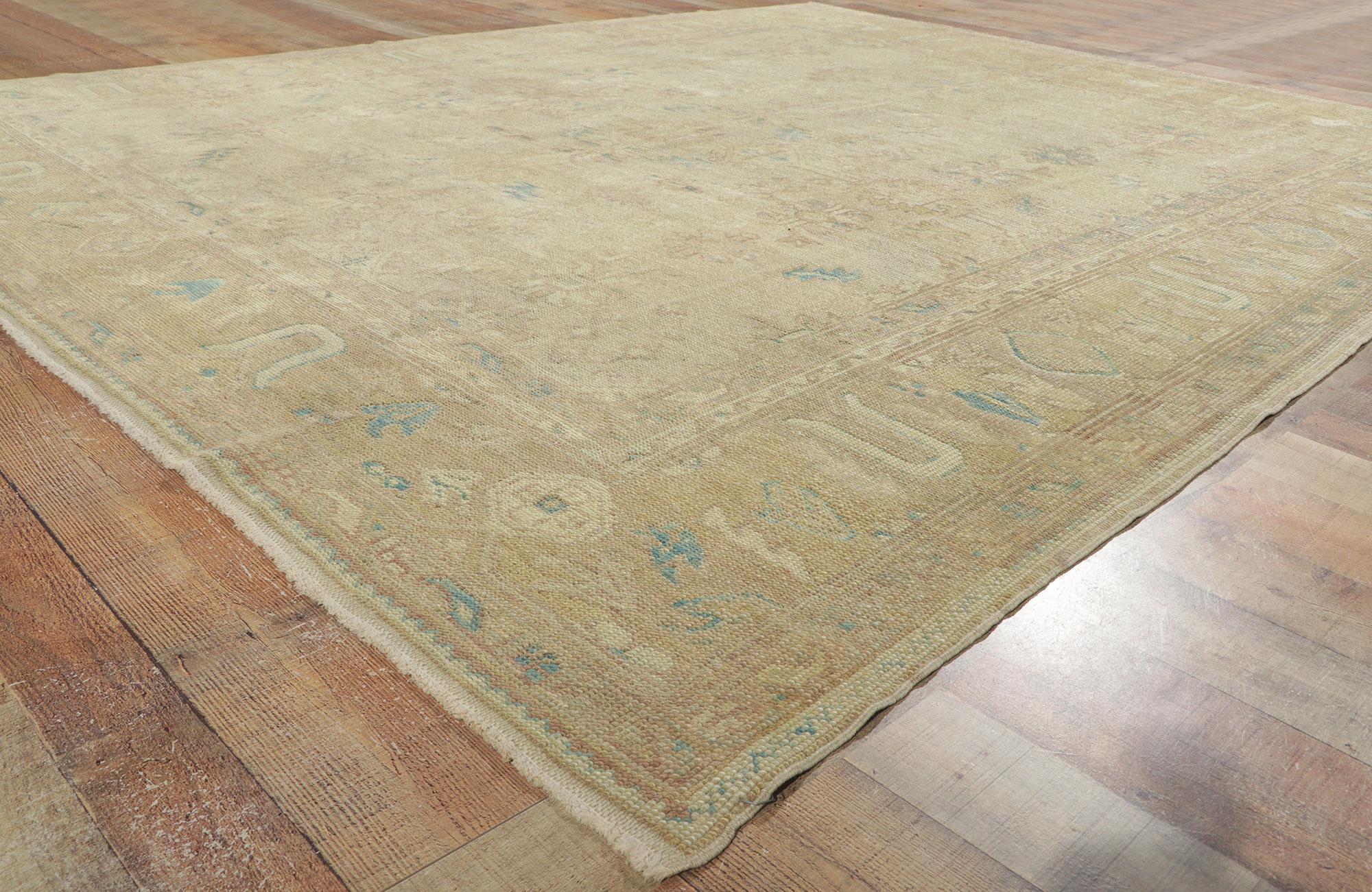 Contemporary New Vintage-Style Turkish Oushak Rug with Soft Earth-Tone Colors For Sale