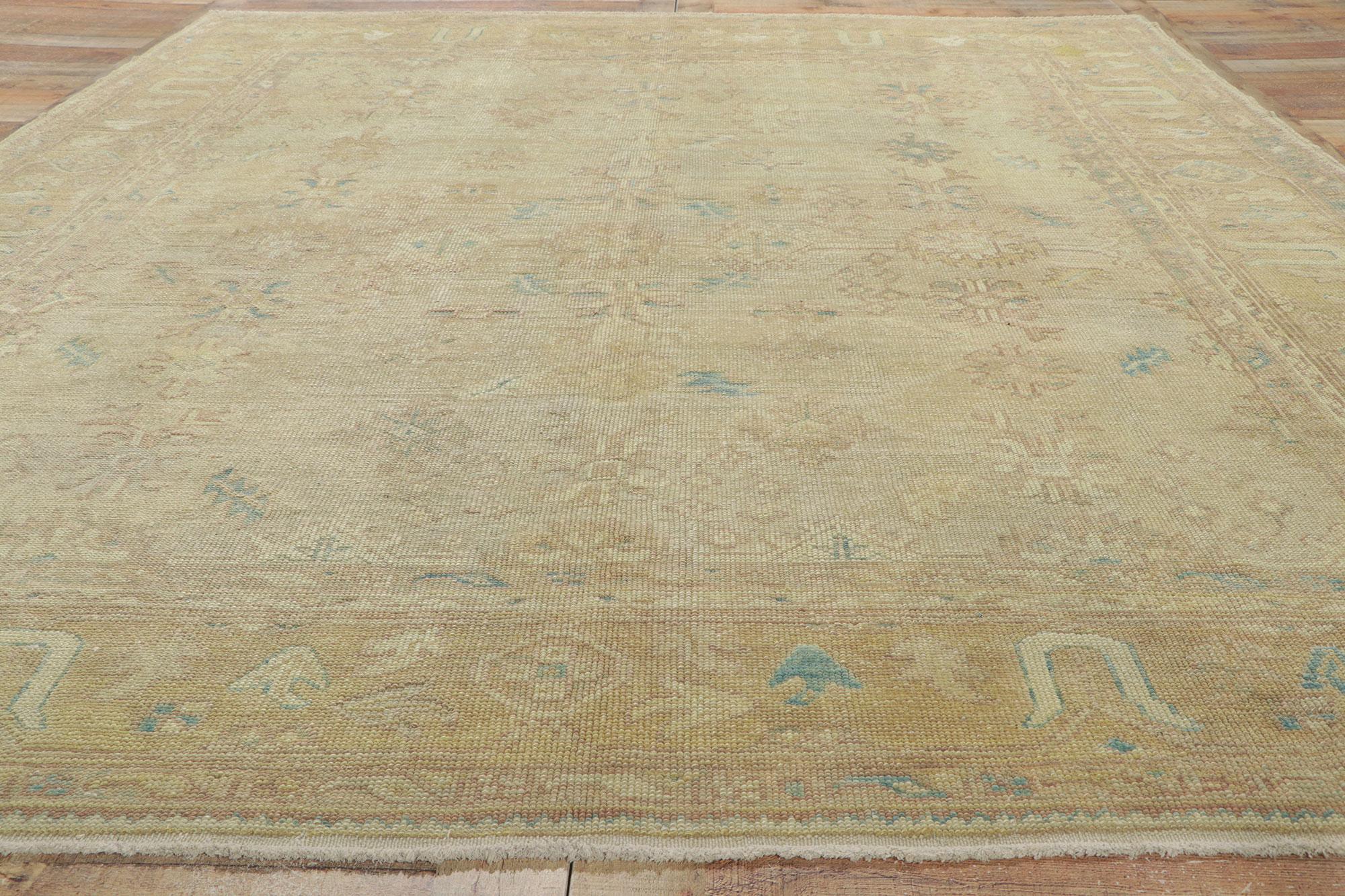 Wool New Vintage-Style Turkish Oushak Rug with Soft Earth-Tone Colors For Sale