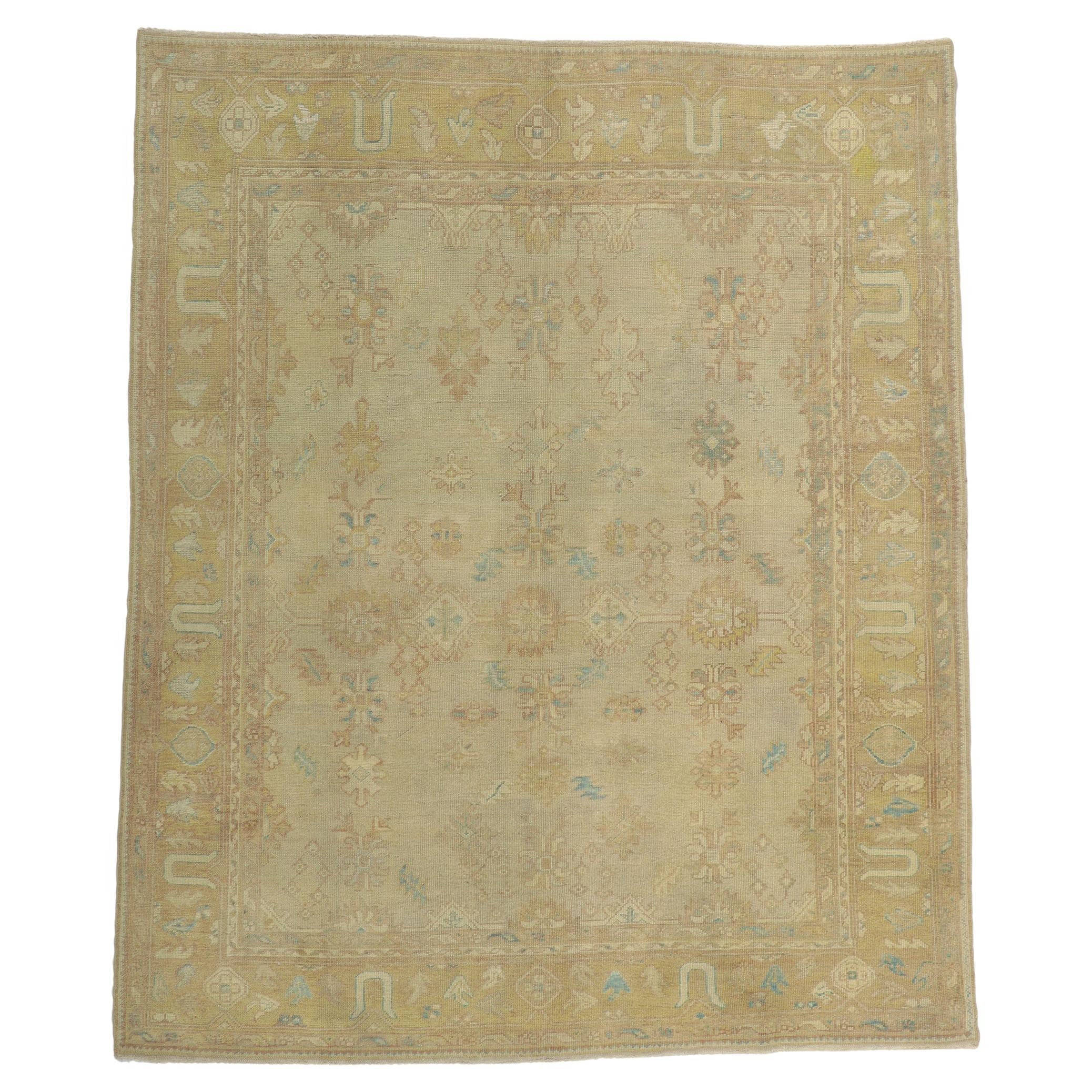 New Vintage-Style Turkish Oushak Rug with Soft Earth-Tone Colors