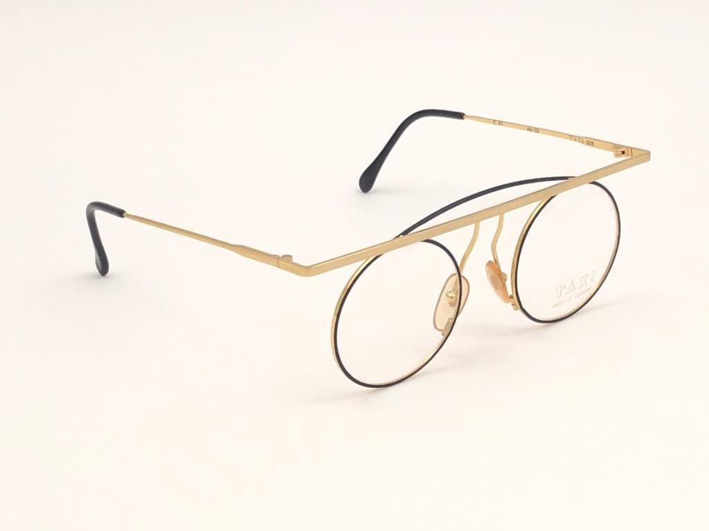 Neu Vintage TAXI von Casanova Kleine runde Sonnenbrille in Gold & Schwarz, 1980 im Angebot 1
