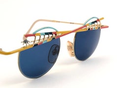 New Vintage TAXI By Casanova Round Small Gold Frame BlueLens 1980 Sunglasses