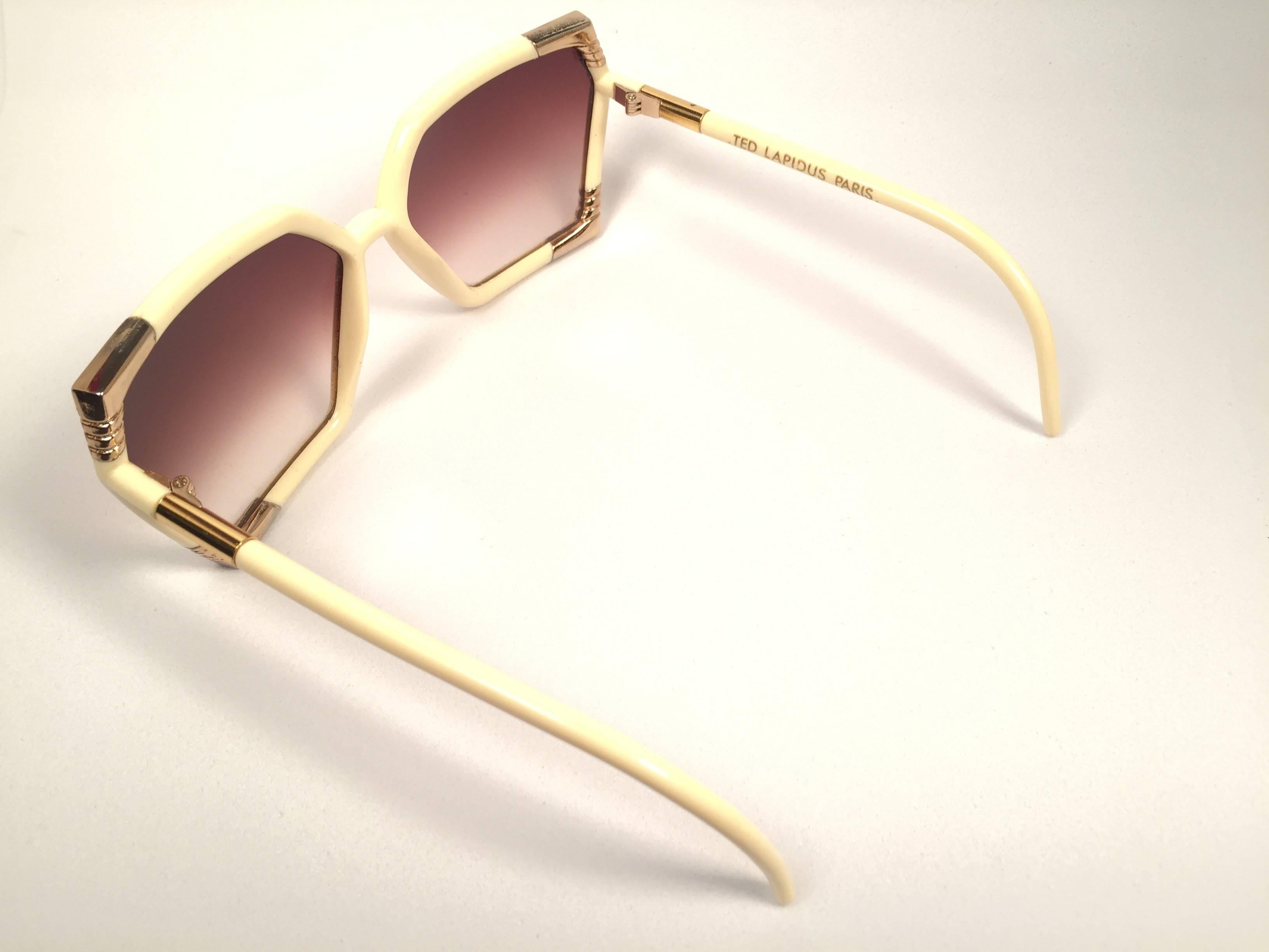 New Vintage Ted Lapidus Paris Ivory Gold Oversized 1970 Sunglasses France 1