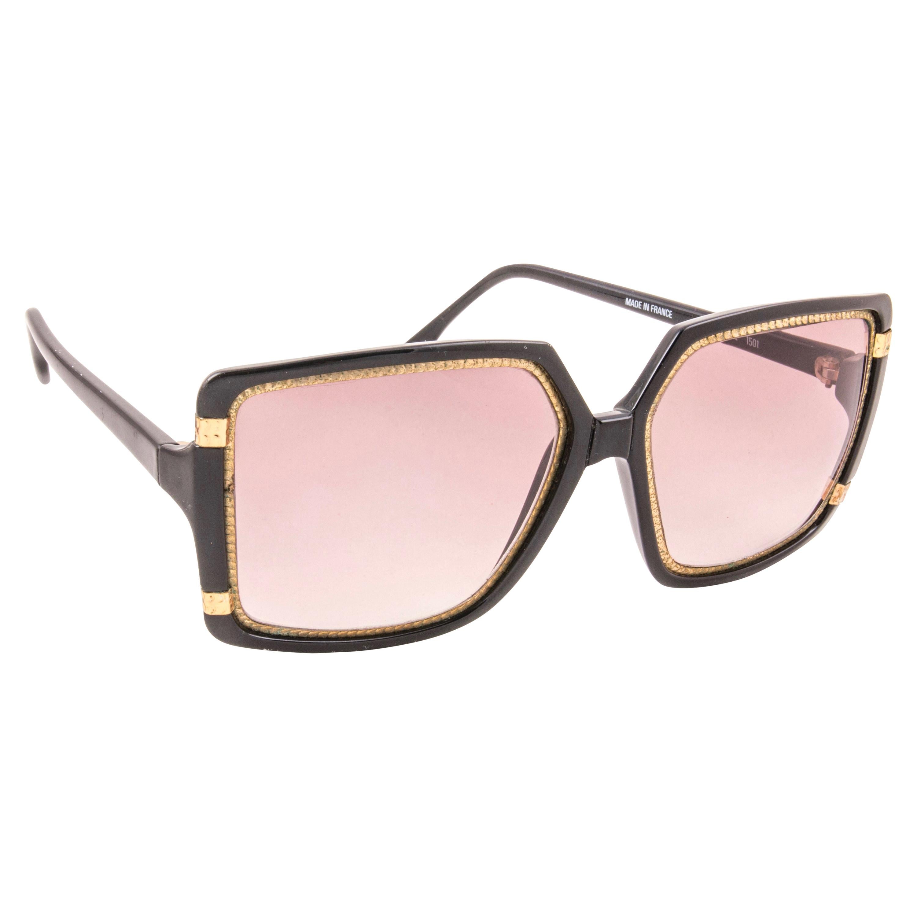 New Vintage Ted Lapidus Paris TL 15 01 Gold & Black 1970 Sunglasses For Sale