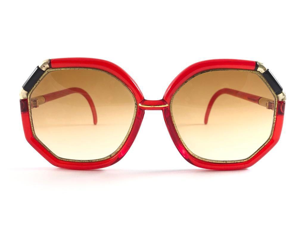 New Vintage Ted Lapidus Paris TL Black Red  & Gold 1970 Sunglasses For Sale 4