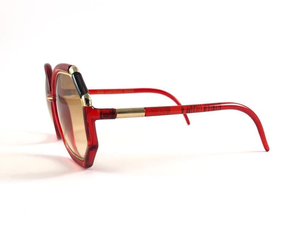 Beige New Vintage Ted Lapidus Paris TL Black Red  & Gold 1970 Sunglasses For Sale
