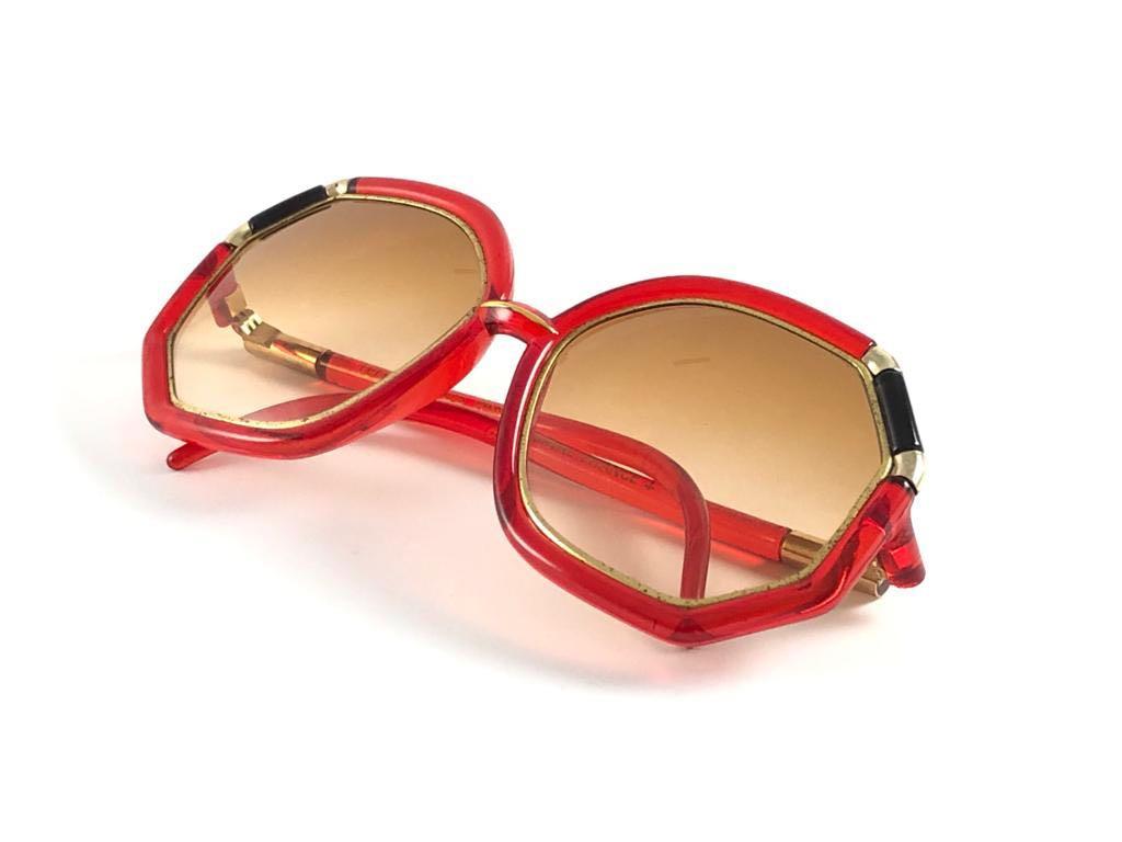 Women's New Vintage Ted Lapidus Paris TL Black Red  & Gold 1970 Sunglasses For Sale