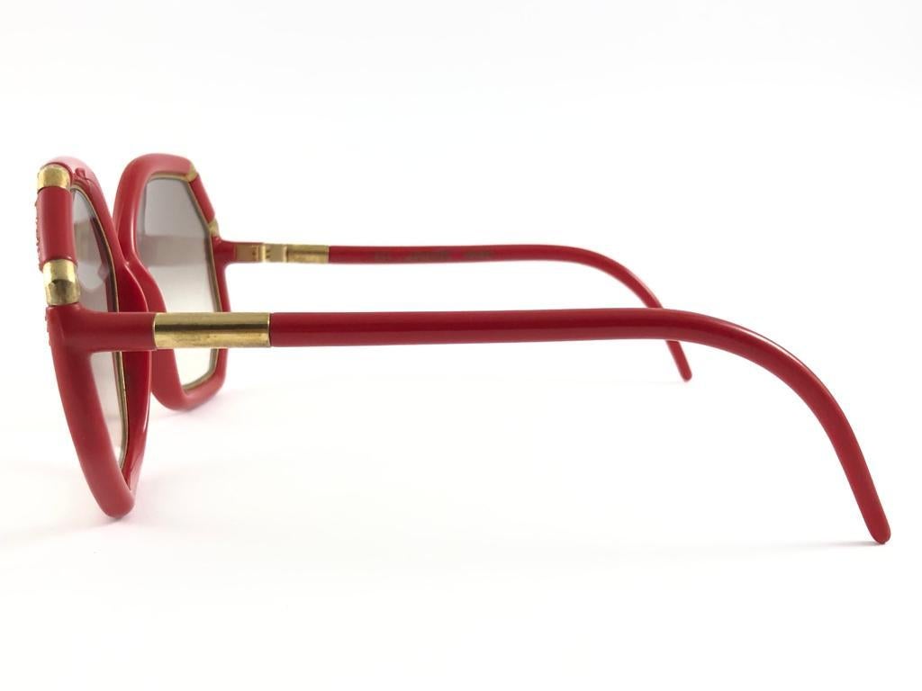 Beige New Vintage Ted Lapidus Paris TL Red & Gold Rhinestones 1970 Sunglasses For Sale