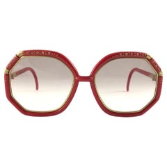 New Vintage Ted Lapidus Paris TL Red & Gold Rhinestones 1970 Sunglasses
