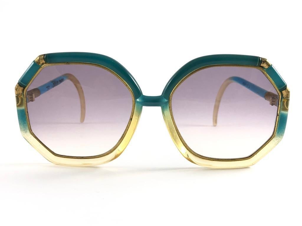 Gray New Vintage Ted Lapidus Paris TL Turquoise & Gold 1970 Sunglasses