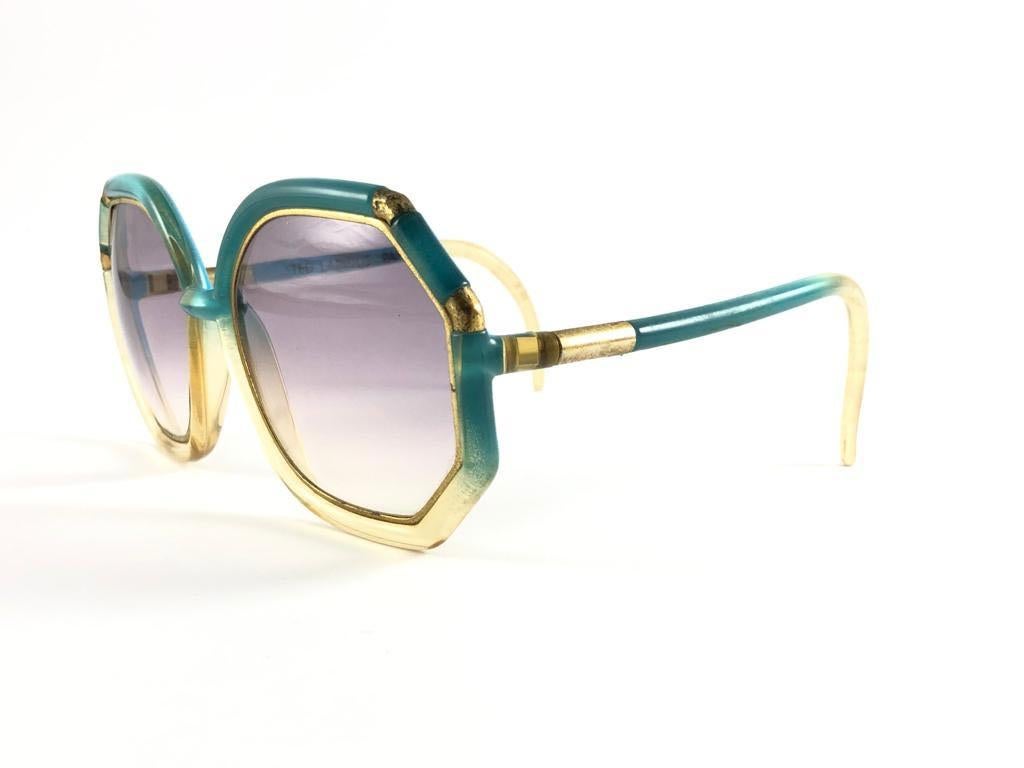 Women's New Vintage Ted Lapidus Paris TL Turquoise & Gold 1970 Sunglasses