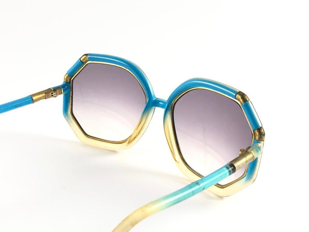New Vintage Ted Lapidus Paris TL Turquoise & Gold 1970 Sunglasses 2