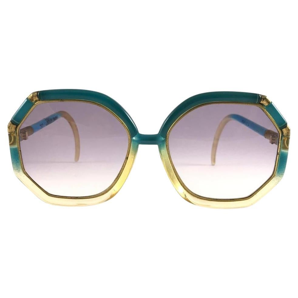 New Vintage Ted Lapidus Paris TL Turquoise & Gold 1970 Sunglasses