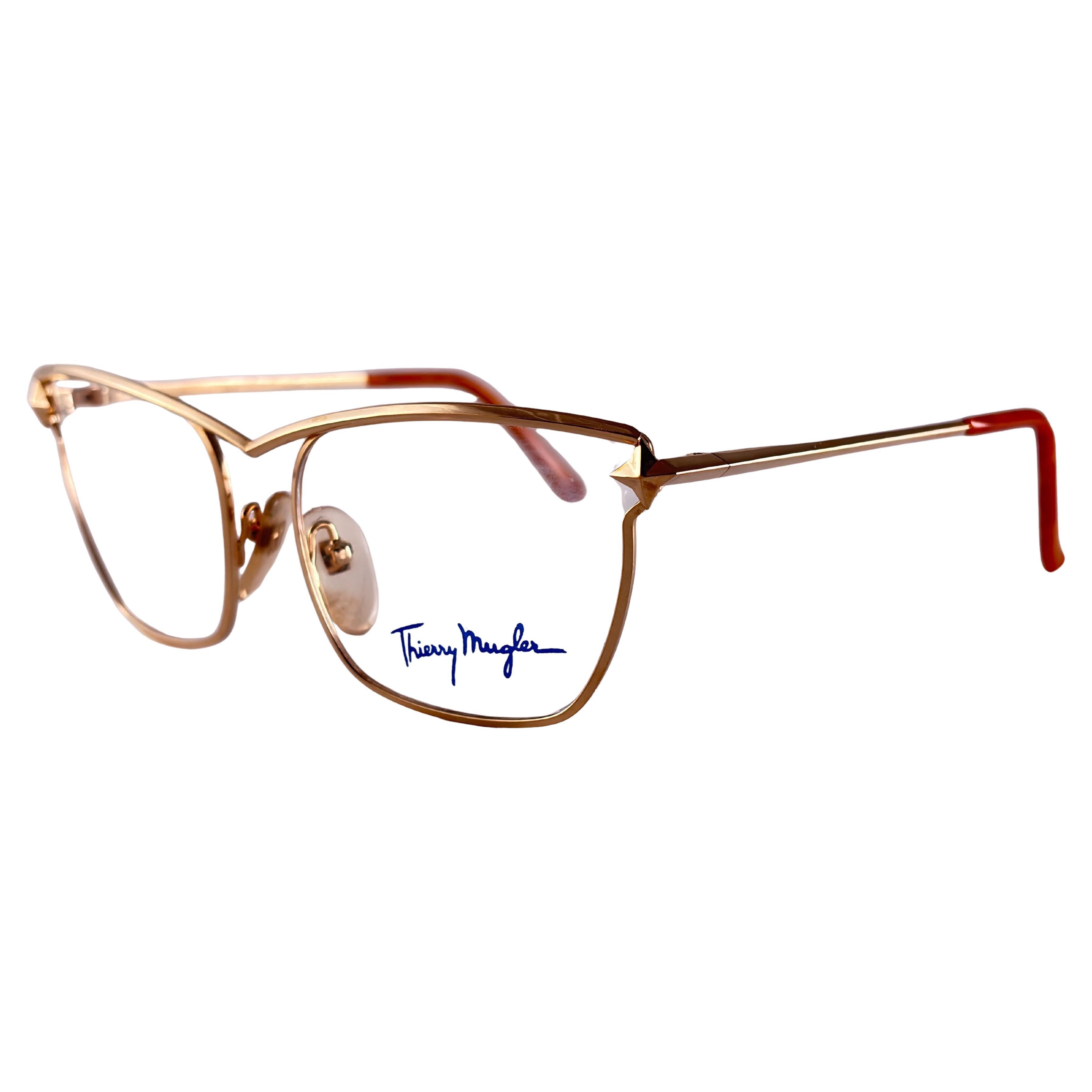 New Vintage Thierry Mugler Cat Eye 25813 Gold 1980's  Lunettes de soleil
