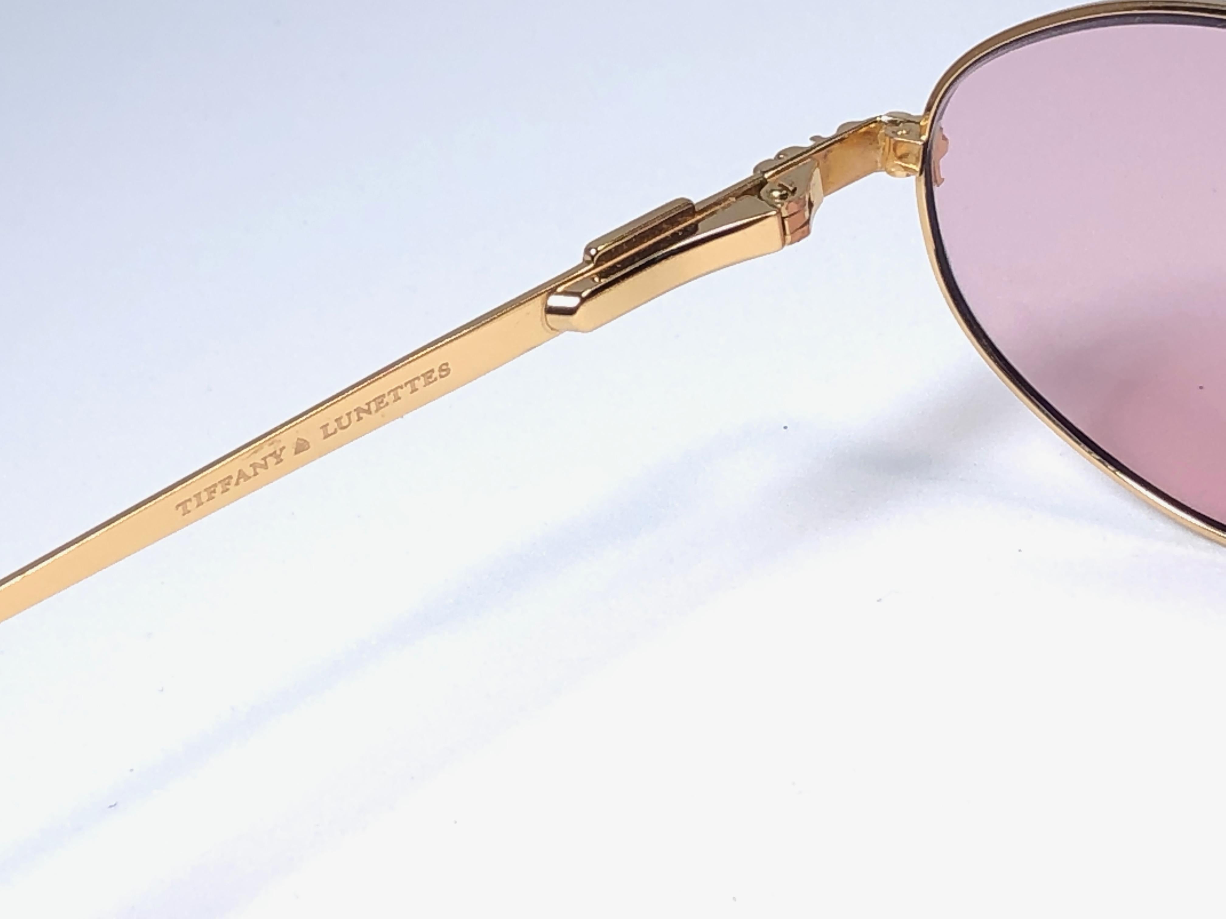 New Vintage Tiffany Brutalist Oval Rose Plated Gold 1990 Sunglasses France 1