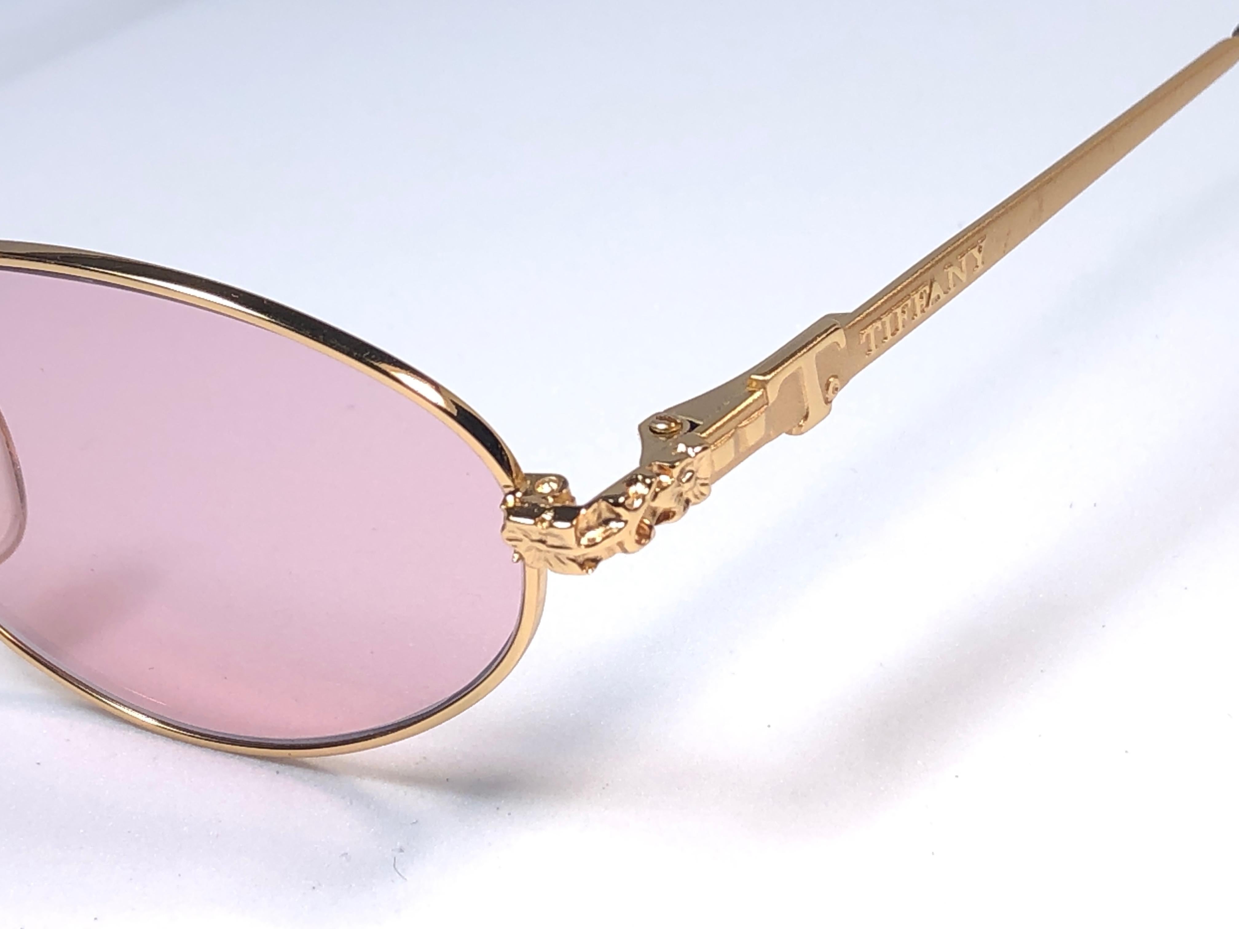 New Vintage Tiffany Brutalist Oval Rose Plated Gold 1990 Sunglasses France 2