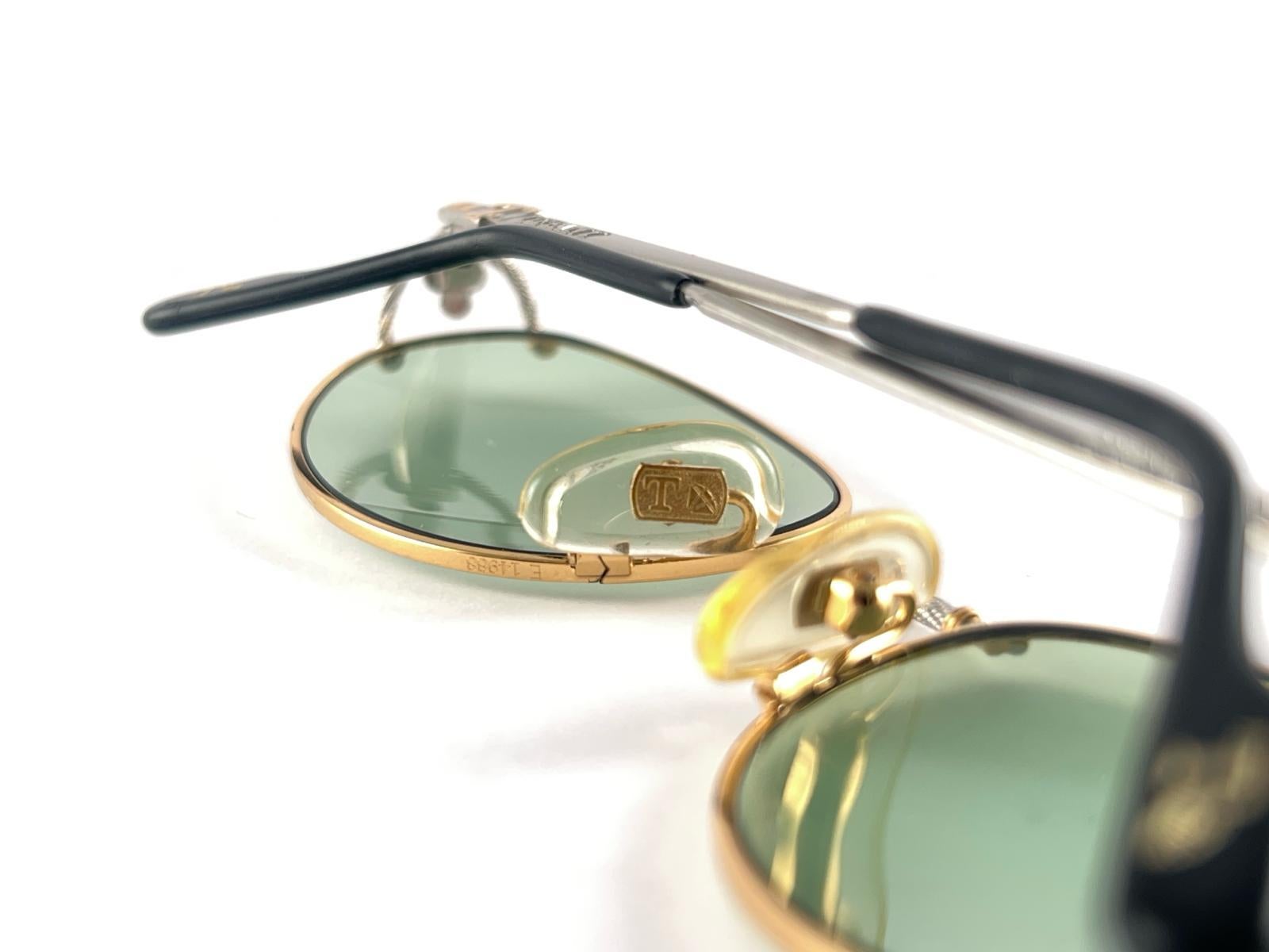 New Vintage Tiffany T 387 Oval Gold Plated Green Lenses 90'S Sunglasses Italy For Sale 8