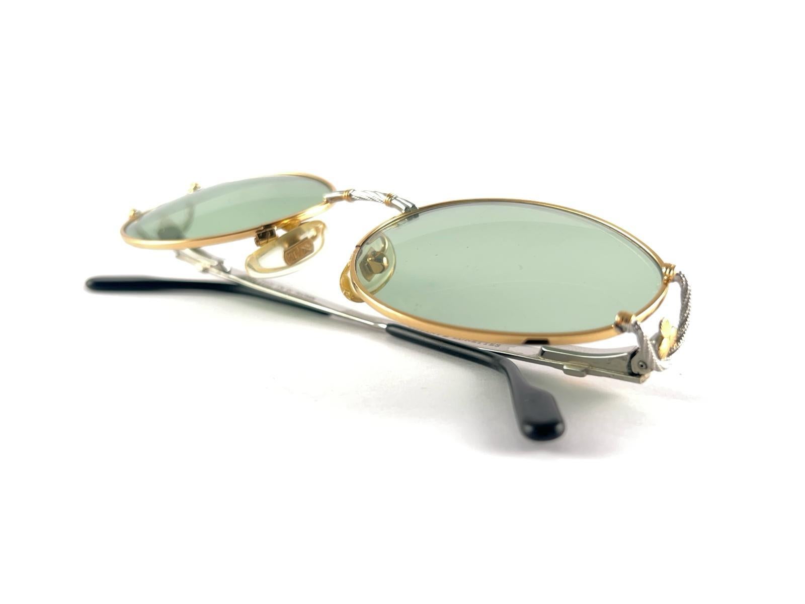 New Vintage Tiffany T 387 Oval Gold Plated Green Lenses 90'S Sunglasses Italy For Sale 9